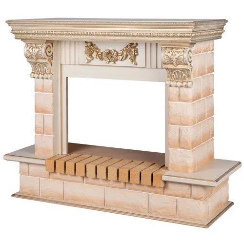 Портал RealFlame Gracia (под очаг 24/25,5) белый дуб с золотой патиной, кирпич песочный